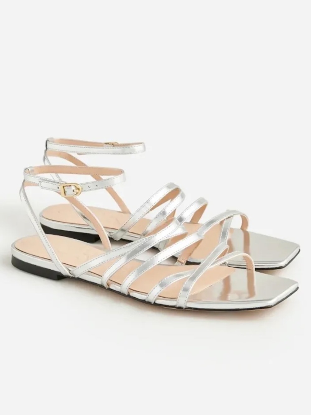 JCREW Capri Strappy LeatherSandals in Silver Metallic, Size 8, BRAND NEW